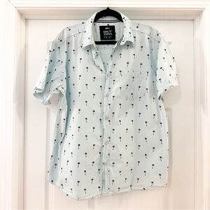 Spicy Tuna Hawaiian Aloha Palm Tree Light blue Short Sleeve Button Down Shirt L